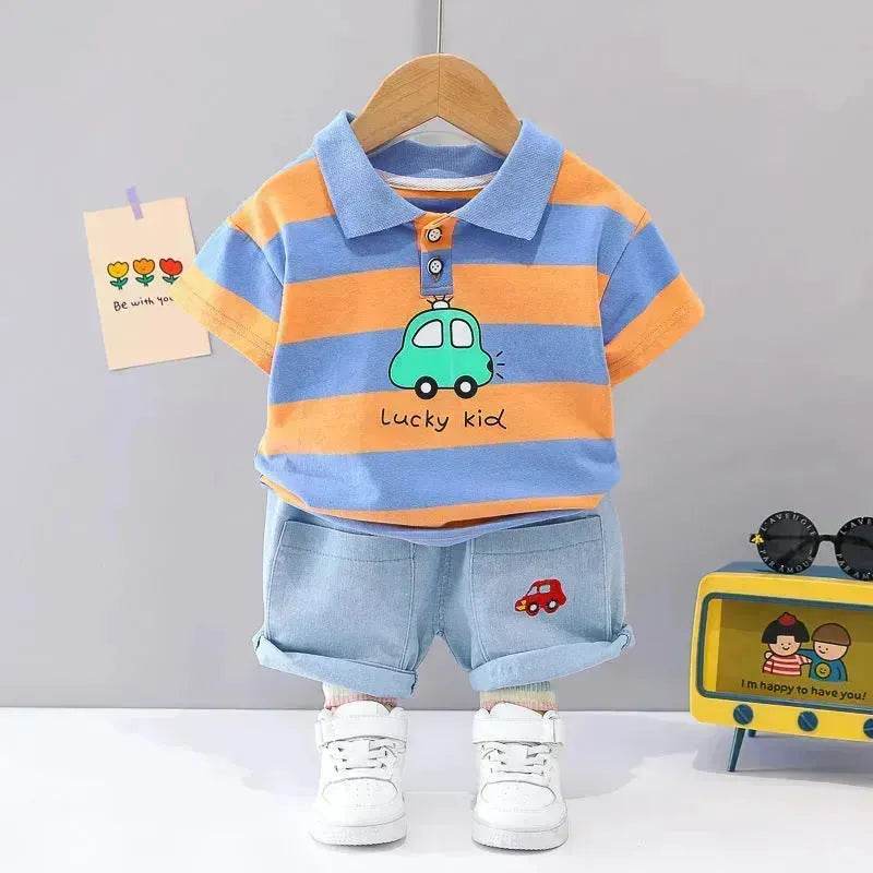 Boys' Summer Short Sleeve Korean Style Lapel Polo Shirt and Short Pant Two piece for boys - www.Shopthatapp.com