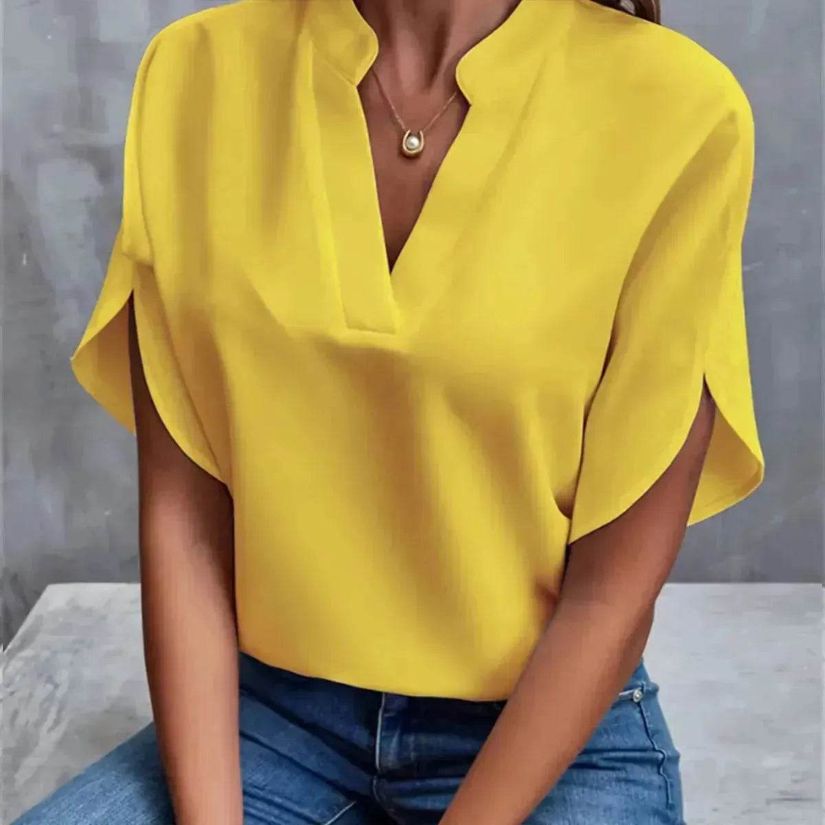 Summer Short-sleeved Chiffon Shirt New V-neck blouse Women's Casual Versatile Clothing Evening Tops for Women - www.Shopthatapp.com