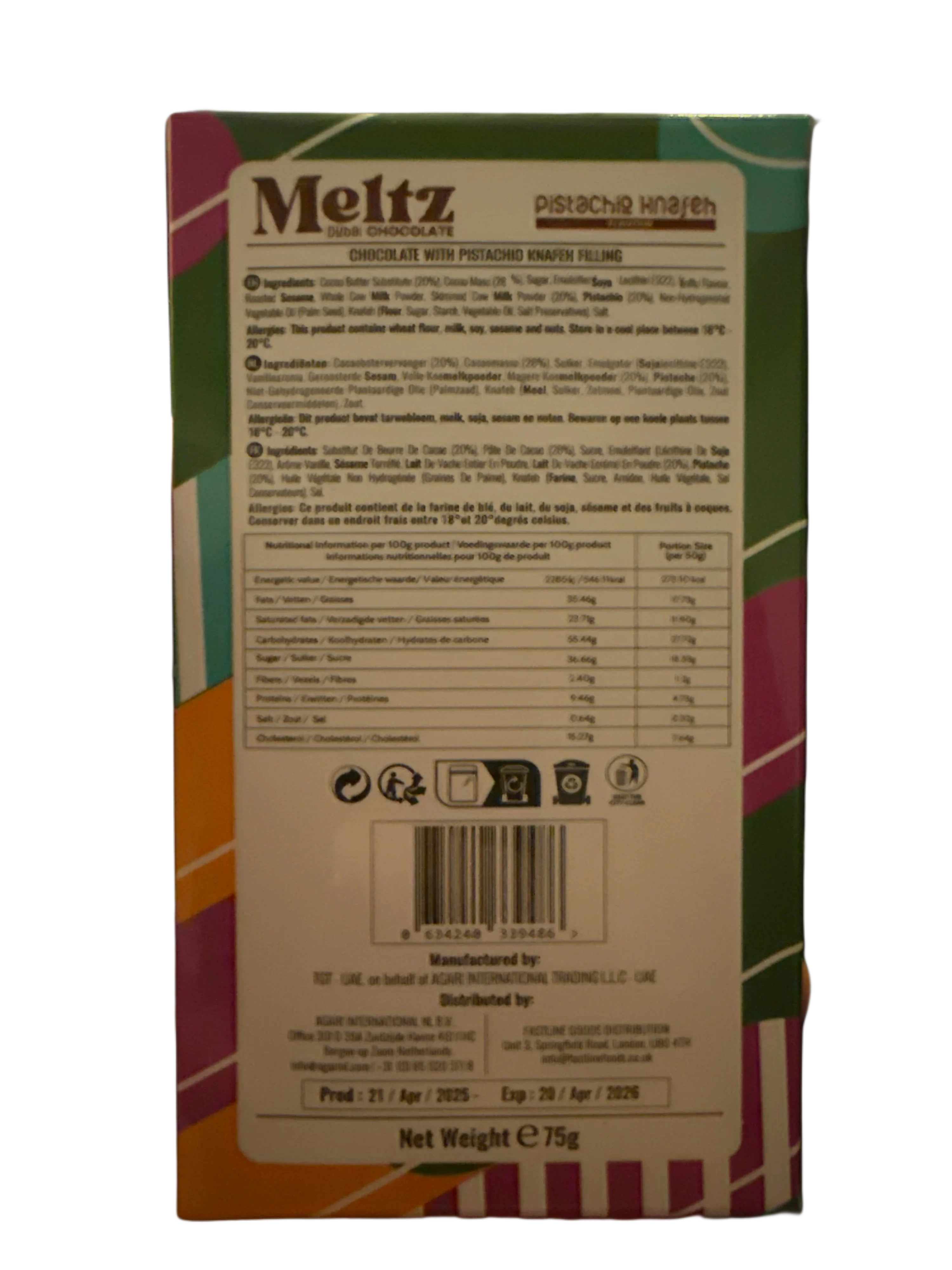 Meltz Dubai Chocolate Pistachio Knafeh Flavour 75G - Dubai Edition - www.Shopthatapp.com
