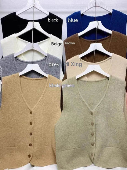 Women Sleeveless V-neck Button Down Knitted Vest Cardigan - www.Shopthatapp.com