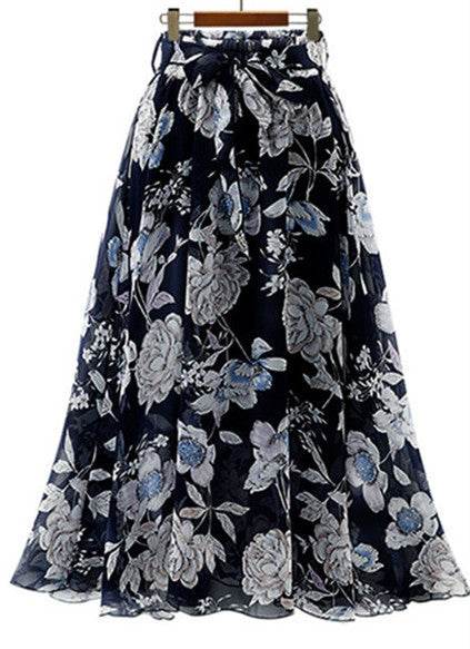 Women Formal Work Office High Waist Floral Midi Big Swing Chiffon Skirt - www.Shopthatapp.com