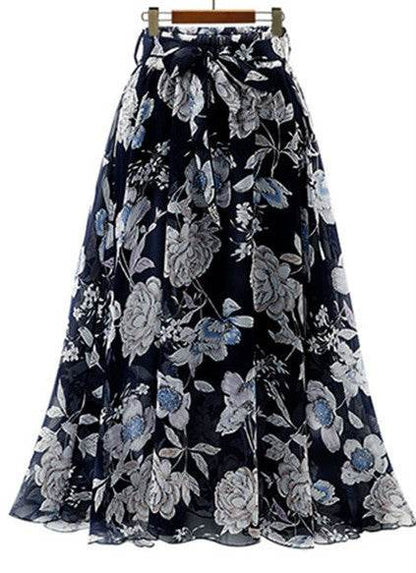 Women Formal Work Office High Waist Floral Midi Big Swing Chiffon Skirt - www.Shopthatapp.com