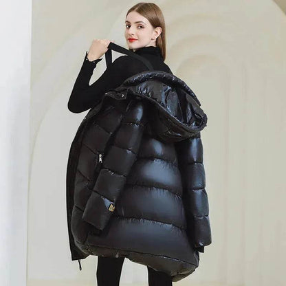 Winter Warm Hooded Coat With Pockets Fashion Simple Long Cotton Jacket Solid Color Outwear Women's Clothing - www.Shopthatapp.com