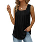 Summer cotton Tops For Women Loose Fit Pleated Square Neck Sleeveless Blouse Tops - www.Shopthatapp.com