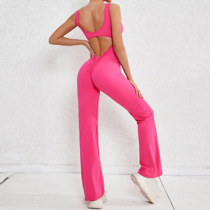 Hollow Back Workout Jumpsuit Sports Athleisure Yoga Wide Leg Jumpsuit - www.Shopthatapp.com