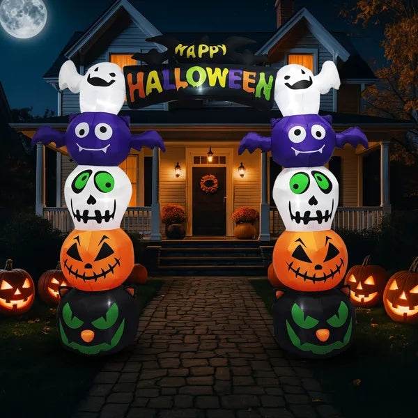 8.2 FT Cute Halloween Inflatables Pumpkin Archway Outdoor Decoration, Giant Blow Up Yard Arch Decorations With Built-in LED Lights For Holiday Party Front Yard Lawn Garden Decor - www.Shopthatapp.com