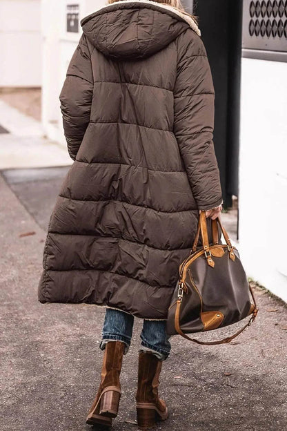Classy Fleece lined Long Hooded Puffer Winter coat for women - www.Shopthatapp.com