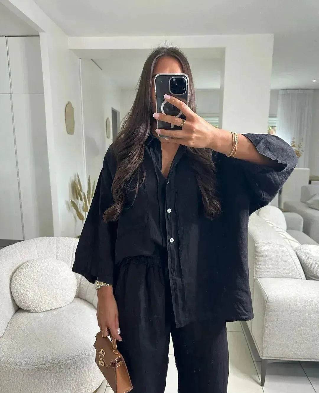 Casual Women Wide Leg Pants Long Sleeves Shirt Sets Ladies Loose High Street 2 Piece Outfits Pant co ords for Women Trouser co ords for Women - www.Shopthatapp.com