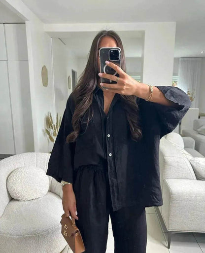 Casual Women Wide Leg Pants Long Sleeves Shirt Sets Ladies Loose High Street 2 Piece Outfits Pant co ords for Women Trouser co ords for Women - www.Shopthatapp.com