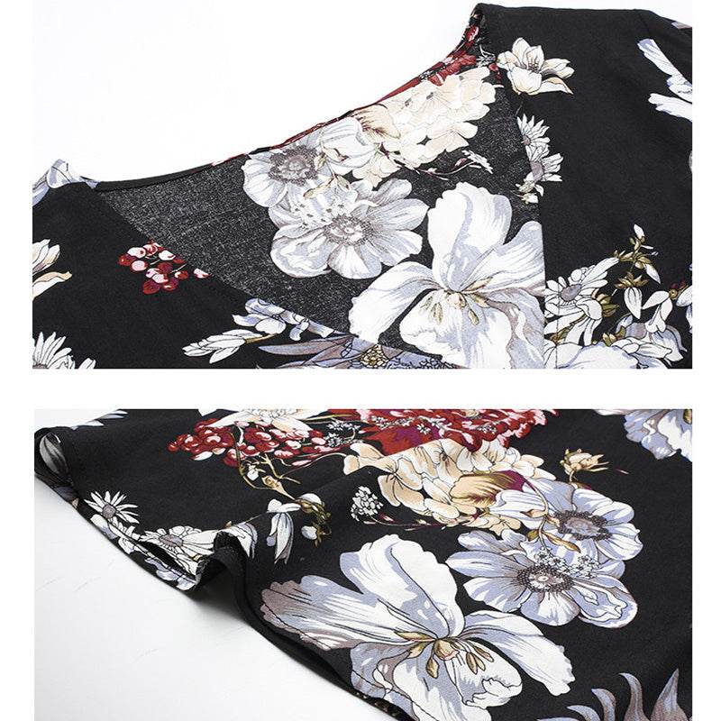 Floral Summer Beach Dress With V Neck Elastic Waist Dresses For Women - www.Shopthatapp.com