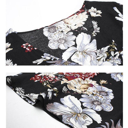 Floral Summer Beach Dress With V Neck Elastic Waist Dresses For Women - www.Shopthatapp.com