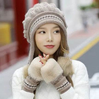 Women Cozy Knit Fleece-Feel Beanie With Ear Flaps Winter Hat Perfect For Skiing & Outdoor Activities - www.Shopthatapp.com