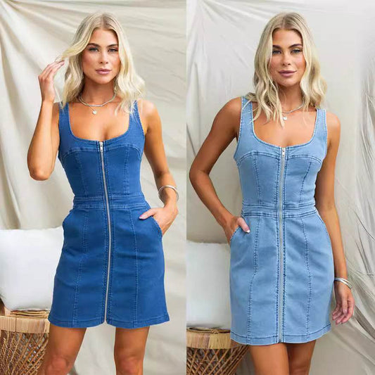 Spring And Summer Casual Slim Fit Denim Sleeveless Dress - www.Shopthatapp.com