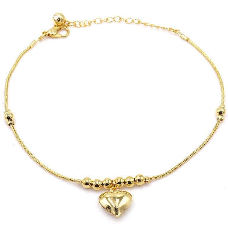 Fashionable Golden Heart-shaped Pendant Anklet - www.Shopthatapp.com