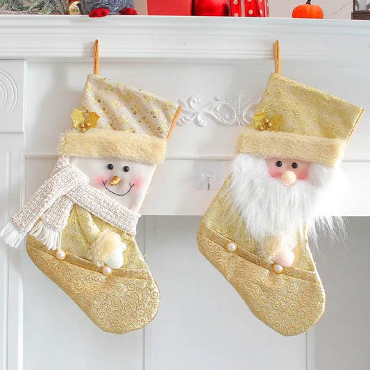 Santa Snowman Gold Christmas Stockings Pendant Candy Bag - www.Shopthatapp.com