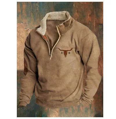 Long Sleeved Half Zippered Printed Casual Pocket Pullover Half Zipper Sweatshirt - www.Shopthatapp.com
