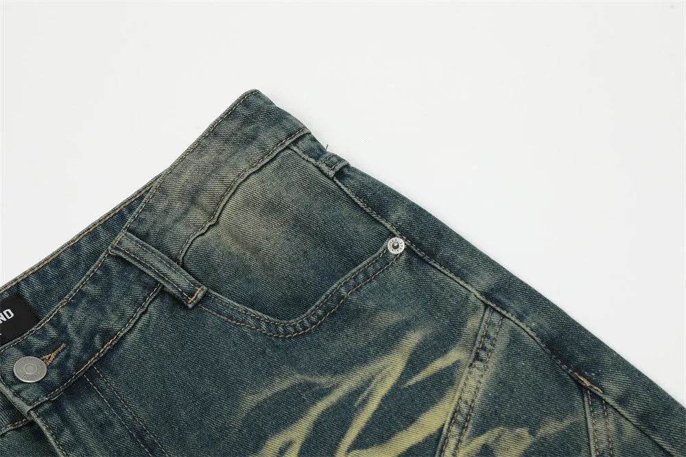 Washing Indentation Denim Bootcut Jeans Pants Men - www.Shopthatapp.com