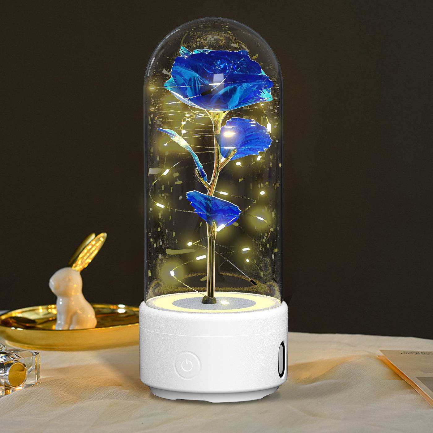 Creative 2 In 1 Rose Flowers LED Light And Bluetooth-compatible Speaker Valentine's Day Gift Rose Luminous Night Light Ornament In Glass Cover - www.Shopthatapp.com