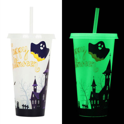 720ml Plastic Sippy Cup Halloween Luminous Straw Cup - www.Shopthatapp.com