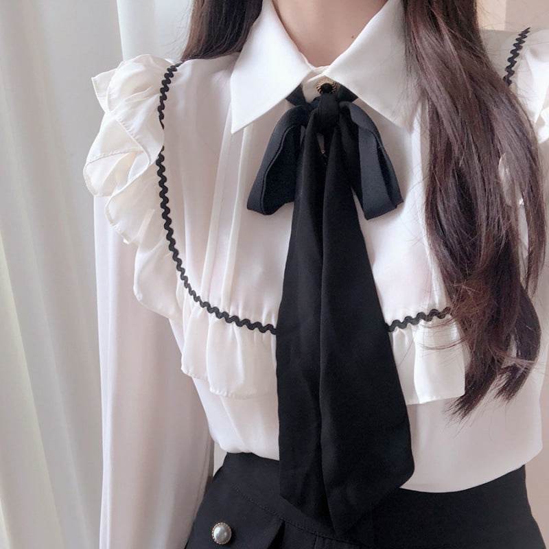 Elegant Bow Ruffled Tied Flared long Sleeves Shirt For Women - www.Shopthatapp.com