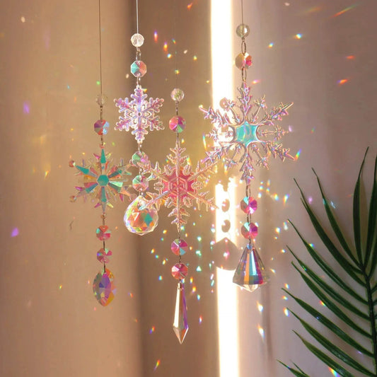Christmas Colorful Snowflake Crystal Sun Catcher Ice Pillar Pendant Window Christmas Tree Decoration Party Pendant Christmas Decorations - www.Shopthatapp.com