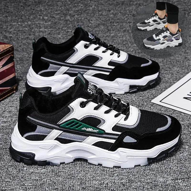 Black White Lace-up Sneakers Men Outdoor Breathable Casual Mesh Shoes Lightweight Running Sports Shoes - www.Shopthatapp.com