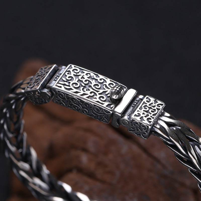 925 Sterling Silver Jewelry Men's Braided Rattan Bracelet - www.Shopthatapp.com