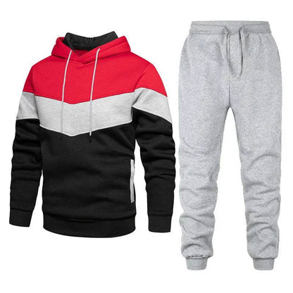 2pcs Winter Fashion Stitching Suit Outdoors Sports Suit Men's Sweatsuit Hoodie Outfit set - www.Shopthatapp.com