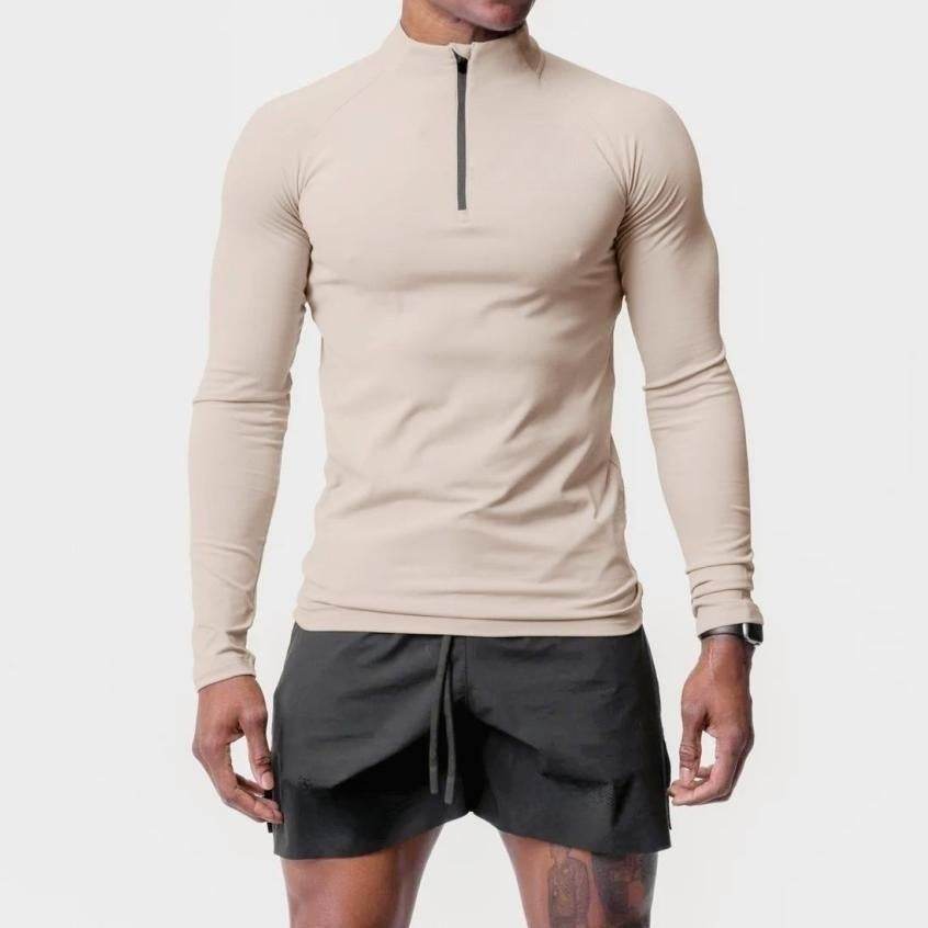 Men Quick Drying Long Sleeve Half Zip Activewear Muscle Fitted shirt Workout Gym T-shirt Top - www.Shopthatapp.com