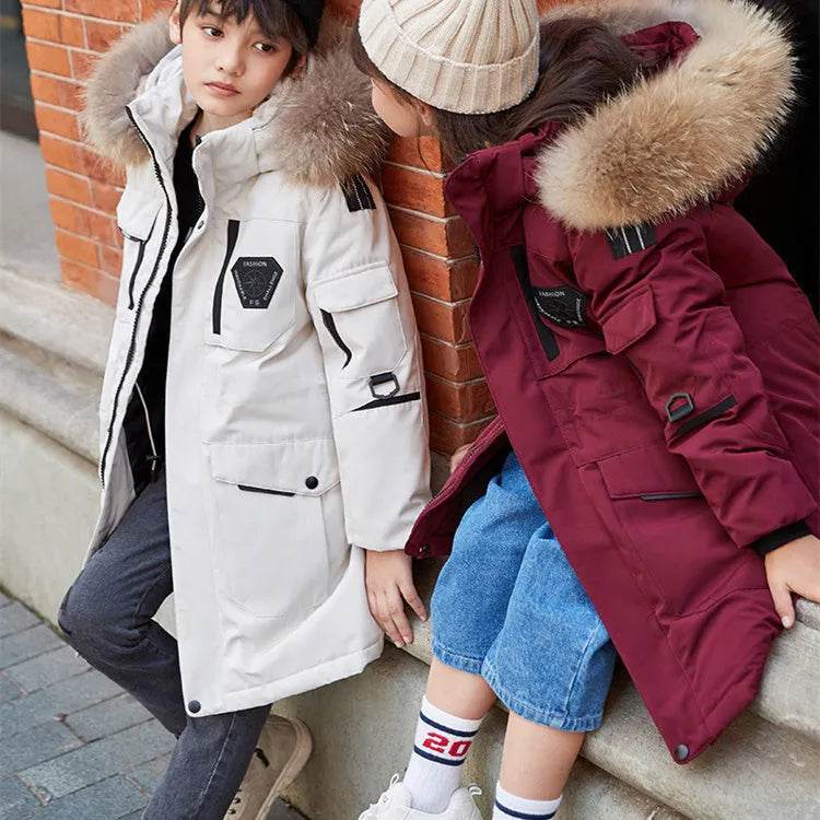 Children's Down Jacket Windproof Thick Fur Collar Winter Coat Jacket - www.Shopthatapp.com