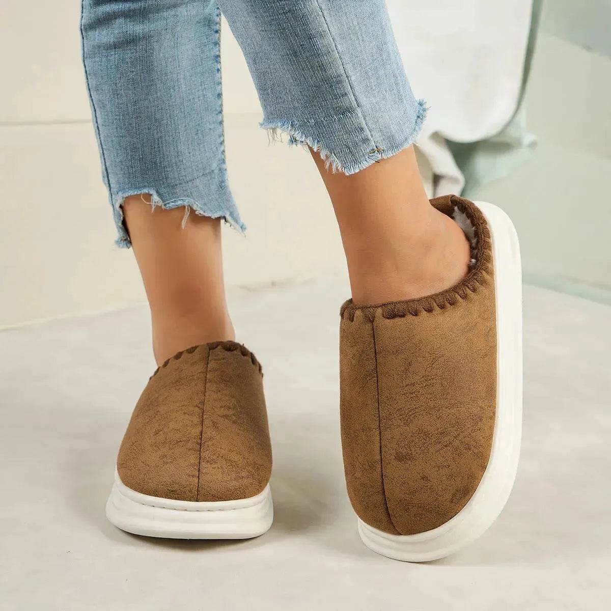 Winter Fashion Cotton Slippers With Sewing-side Design Indoor Non-slip Bedroom Floor Plush Slipper House Shoes Women Couple - www.Shopthatapp.com
