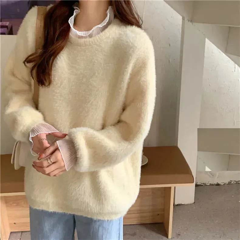 Autumn Winter Mink-like Wool Thick Plush Pullover Sweater for Women - www.Shopthatapp.com