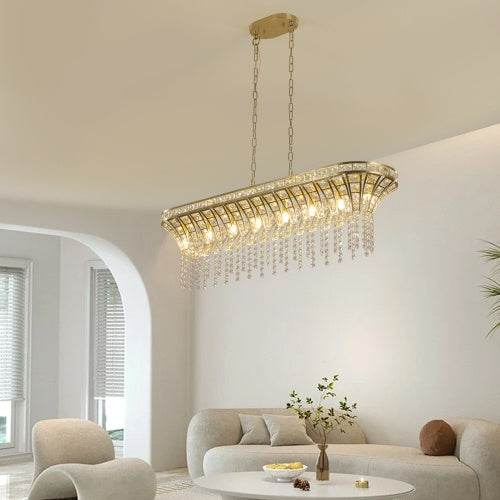 Modern Champagne Gold Kitchen Island Lamp - Oval Crystal Ceiling Chandelier - www.Shopthatapp.com