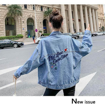 All-match Korean Style Loose Embroidered Denim Jacket Women - www.Shopthatapp.com