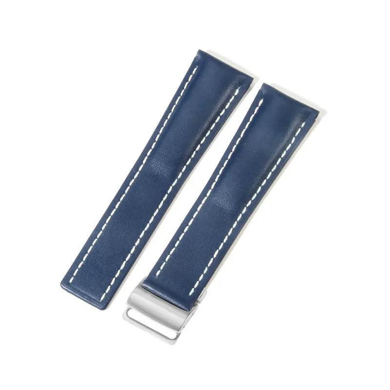 22mm 24mm Black Brown Blue Bamboo Grain Cowhide Watch Strap - www.Shopthatapp.com