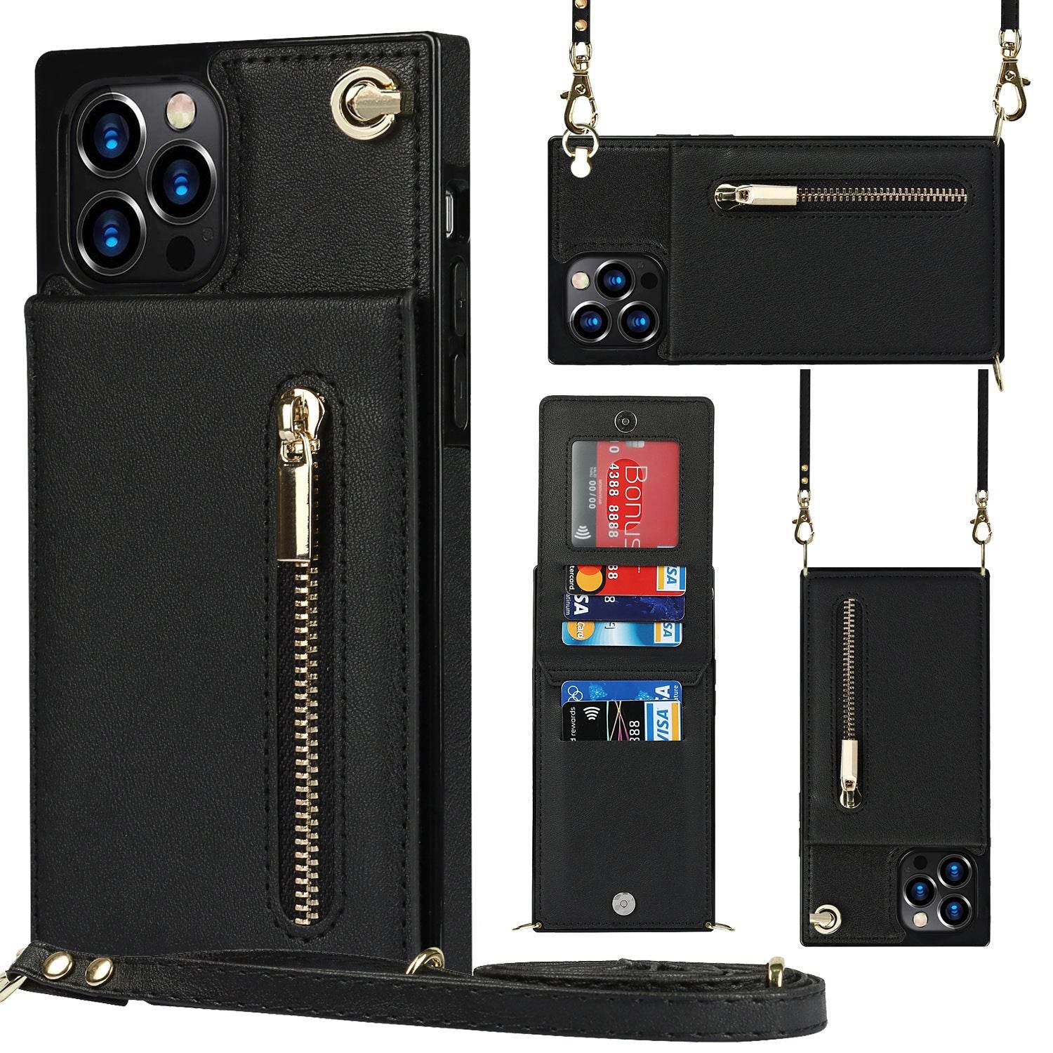 Samsung leather Crossbody Phone Case Card Holder Wallet leather case - www.Shopthatapp.com