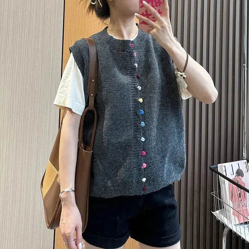 Women Sleeveless Button down Knitted Sweater Vest Cardigan - www.Shopthatapp.com