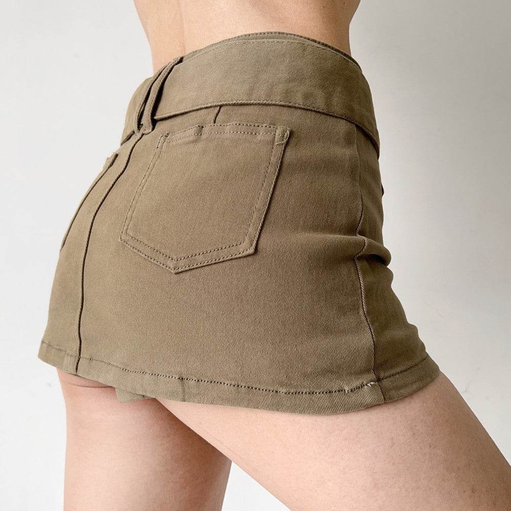 American Retro Wide Waistband Denim Mini Skirt with Belt - www.Shopthatapp.com