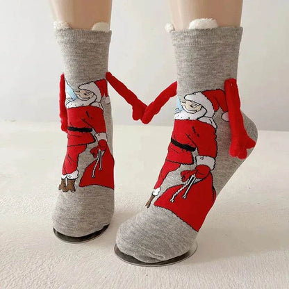 Christmas Magnetic Socks Cute Elk Santa Claus Snowman Hand-holding Socks For Couple - www.Shopthatapp.com