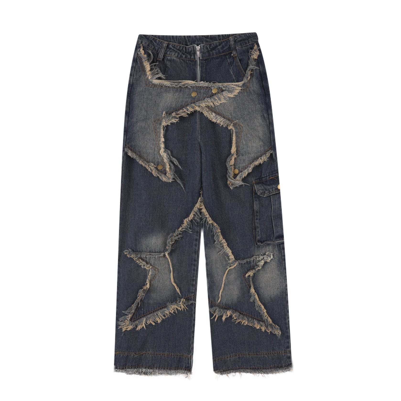 Distressed Denim Pant for women Oversized Streetstyle Patch Cargo Jeans Pant - www.Shopthatapp.com