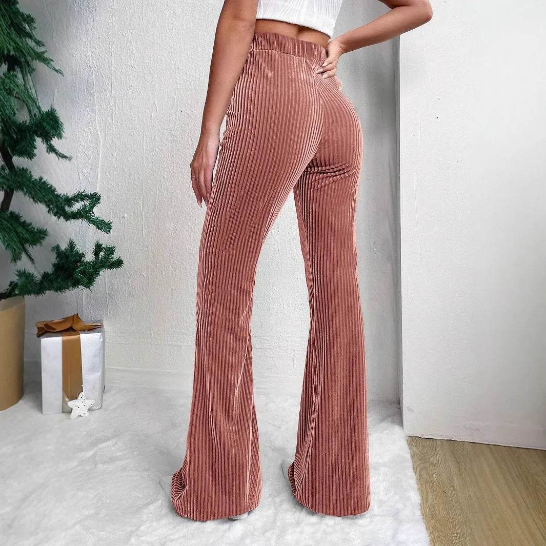 High Waist Lamp Wick Corduroy Bell-bottom Pants Wide Leg Women - www.Shopthatapp.com