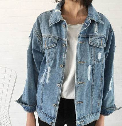 Unisex Casual Loose Wash Water Outwear Frayed Denim Jacket - www.Shopthatapp.com