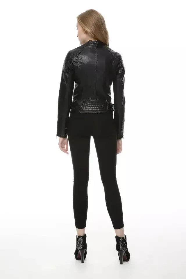 Ladies Fall and Winter Slim fit Leather Jacket  Biker Jacket Women - www.Shopthatapp.com