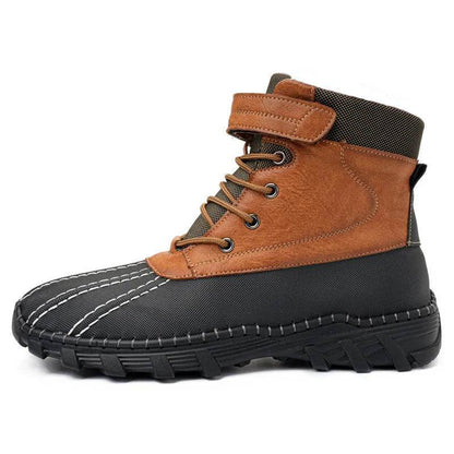 Winter Fleece Lace-up Snow Boots For Men Women Waterproof And Anti-slip Outdoor Work Boot Fashion Warm Mid-tube Cotton Shoes Men - www.Shopthatapp.com