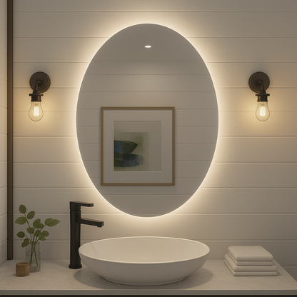 Noir Éclipse Oval LED Bathroom Mirror — Back-Lit, Dimmable, Anti-Fog & Brightness Memory (3000K/4000K/5000K) | 24"×32" or 30"×36" | CE & ETL Certified - www.Shopthatapp.com