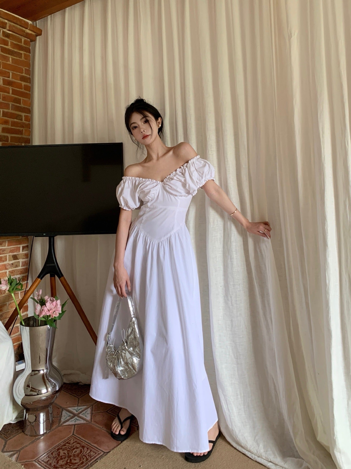 V-Back Ruched Midi Dress - www.Shopthatapp.com