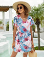 Dolman Sleeves Dress Summer Printed Drawstring V-Neck Beach Dresses For Women - www.Shopthatapp.com