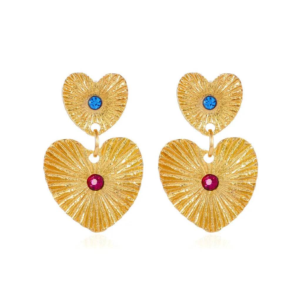 Bohemian Sunflower Heart-shaped Earrings Rhinestone Exaggerated Chandelier earring - www.Shopthatapp.com