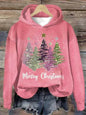 Round Neck Hooded Long Sleeve Four Christmas Trees Loose Hoodie Sweatshirt - www.Shopthatapp.com