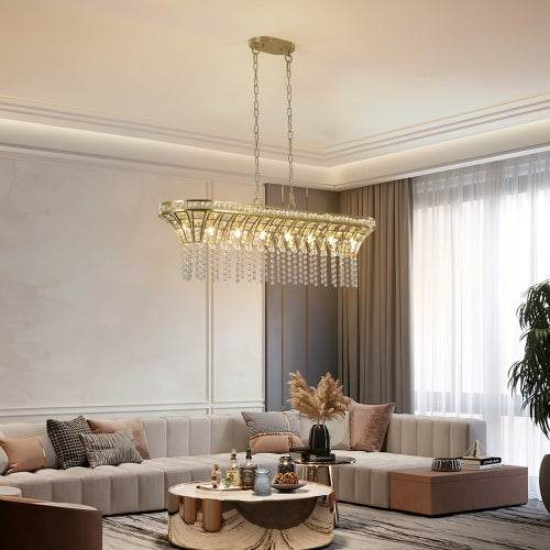 Modern Champagne Gold Kitchen Island Lamp - Oval Crystal Ceiling Chandelier - www.Shopthatapp.com